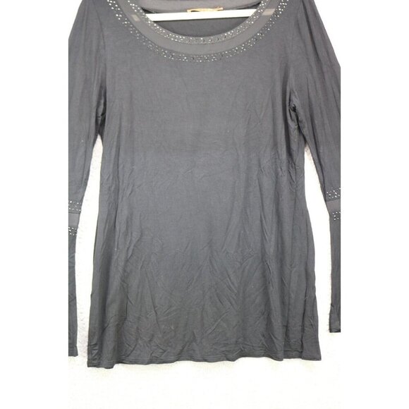 Belldini Black Long Bell Sleeves Studded Mesh Top-Large-Goth-Boho - Picture 2 of 11